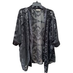 Southern Stitch Kimono S-M Black Burnout Velvet Damask Sheer Open Front Wrap